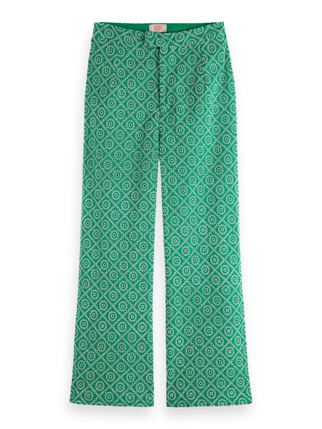 Broderie Straight Leg Pant, Green