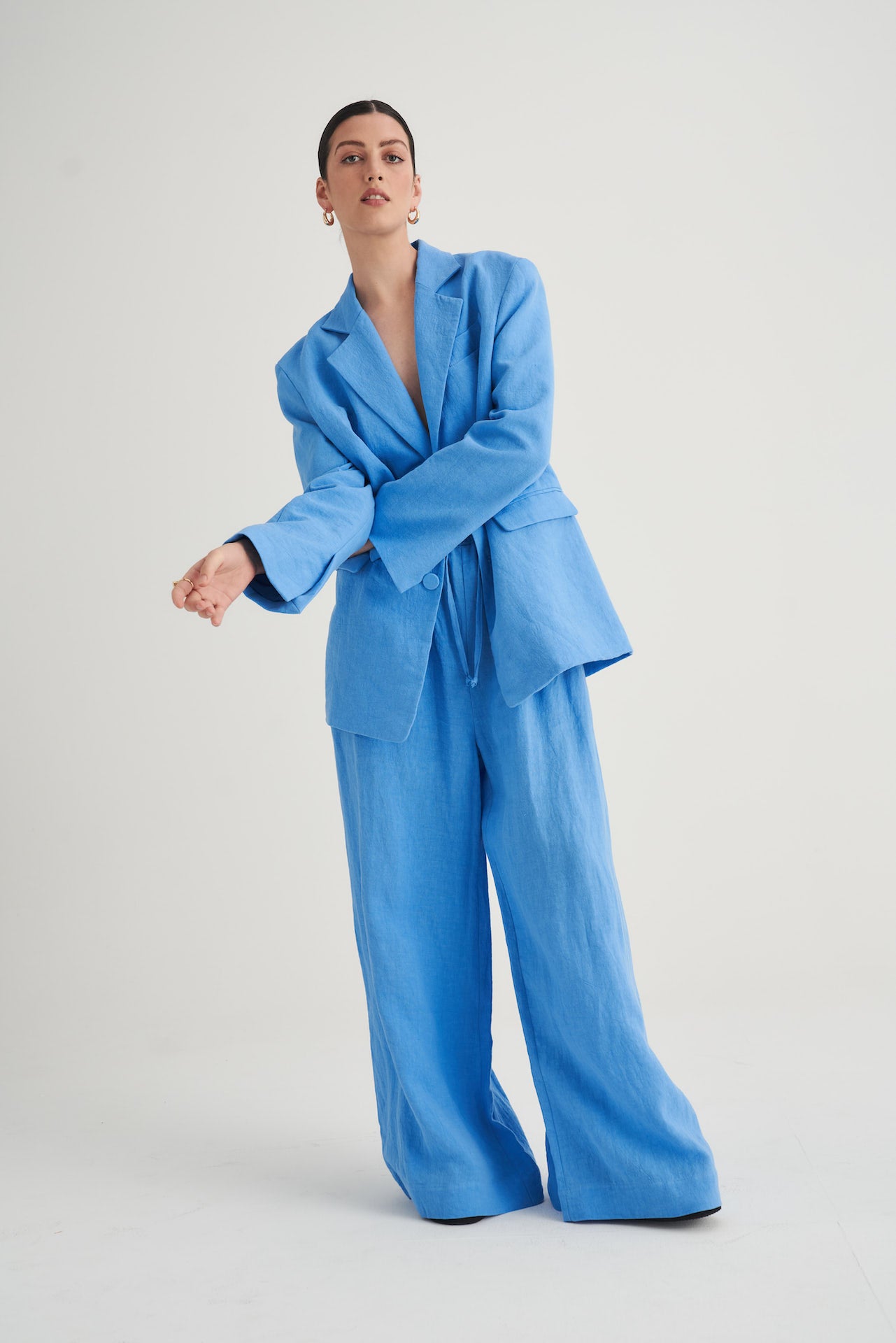 Essential Wide Leg Linen Pant Cobalt