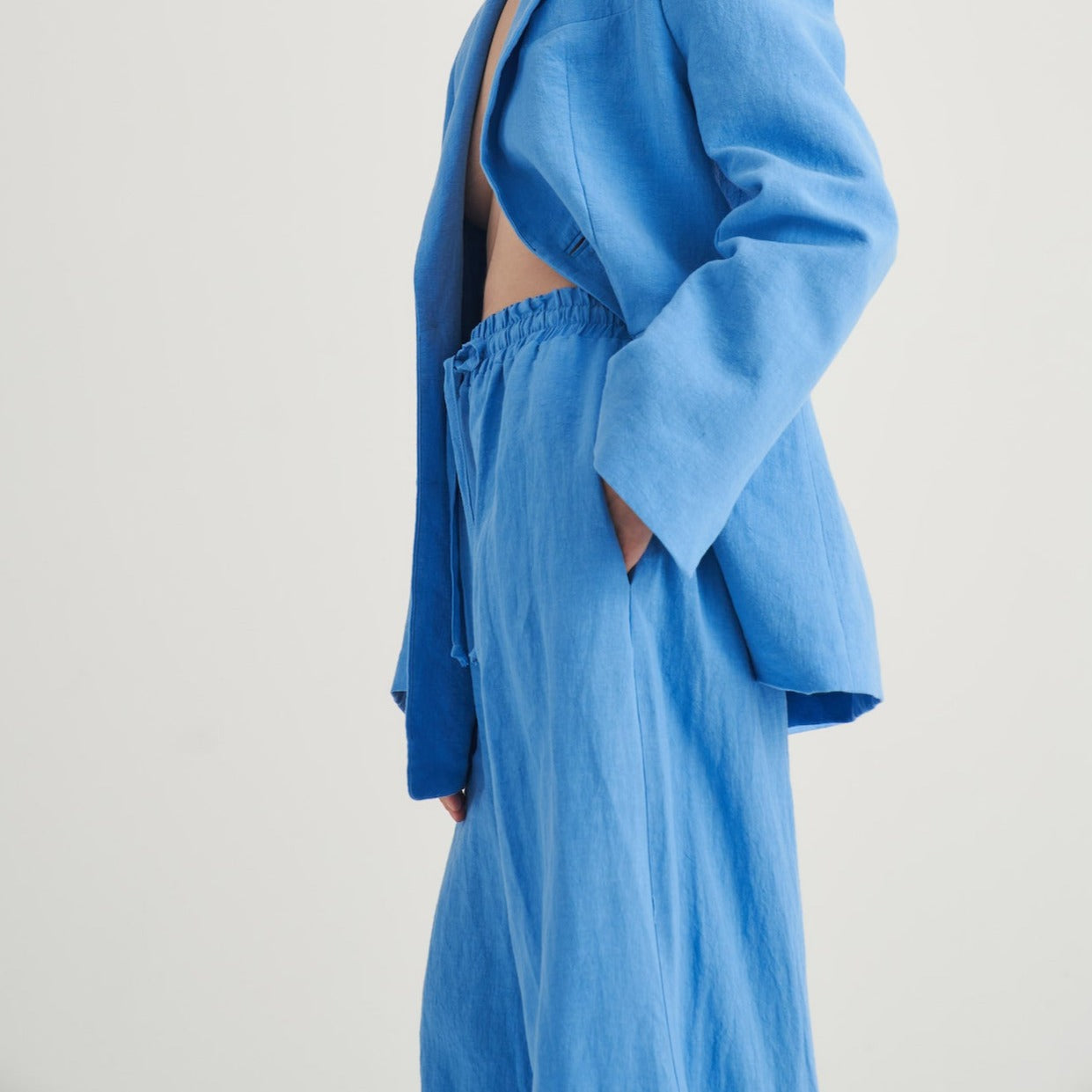 Essential Wide Leg Linen Pant Cobalt