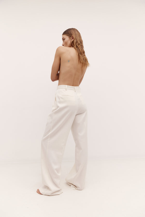 Double Pleated Ivory Trouser