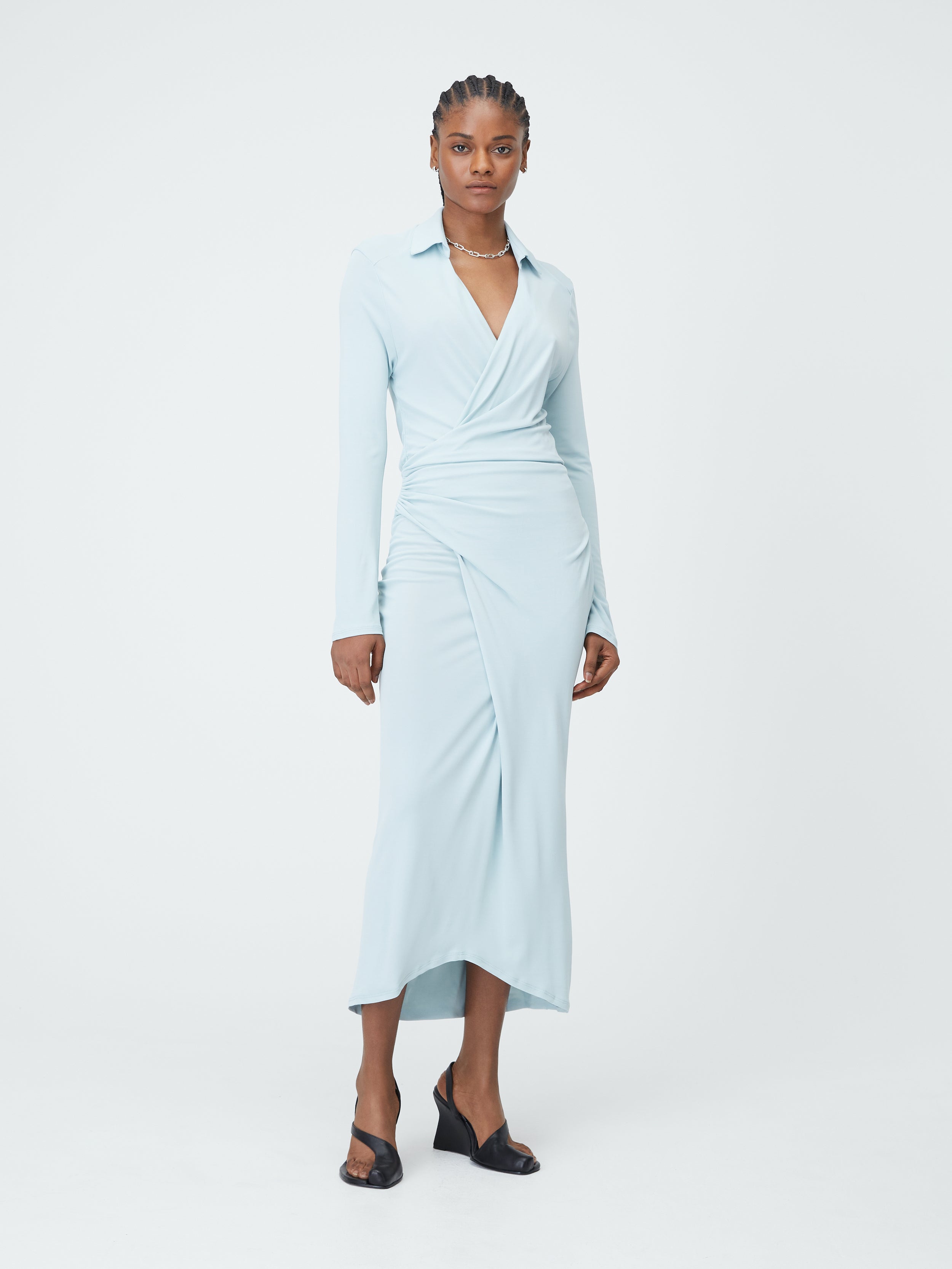 Slinky Shirt Dress, Mineral Blue