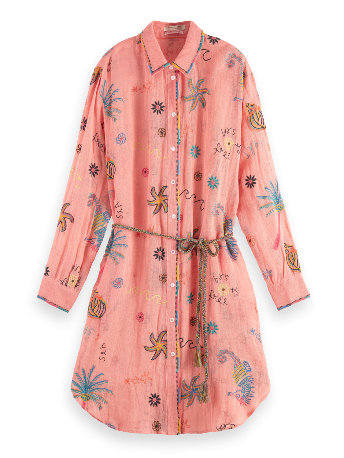 Sea Life Embroidered Shirt Dress