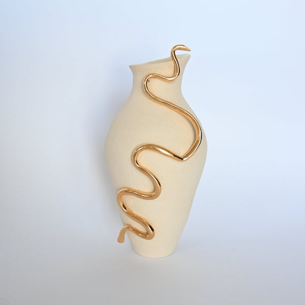Coiled Vase, Butter w/ Gold