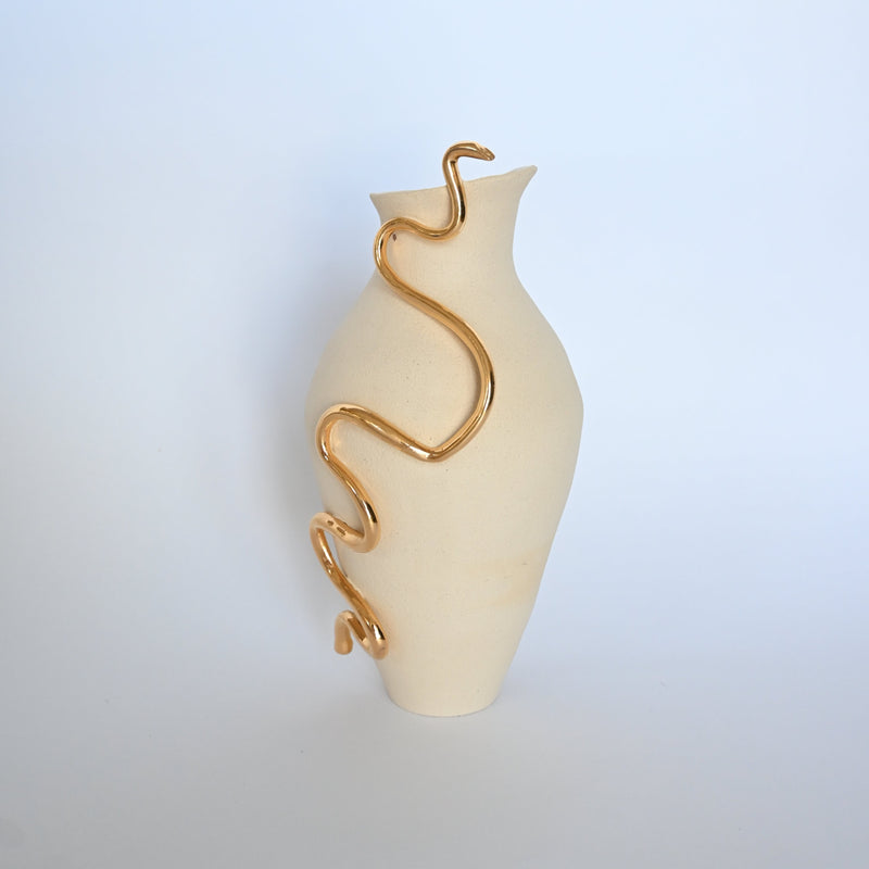 Coiled Vase, Butter w/ Gold
