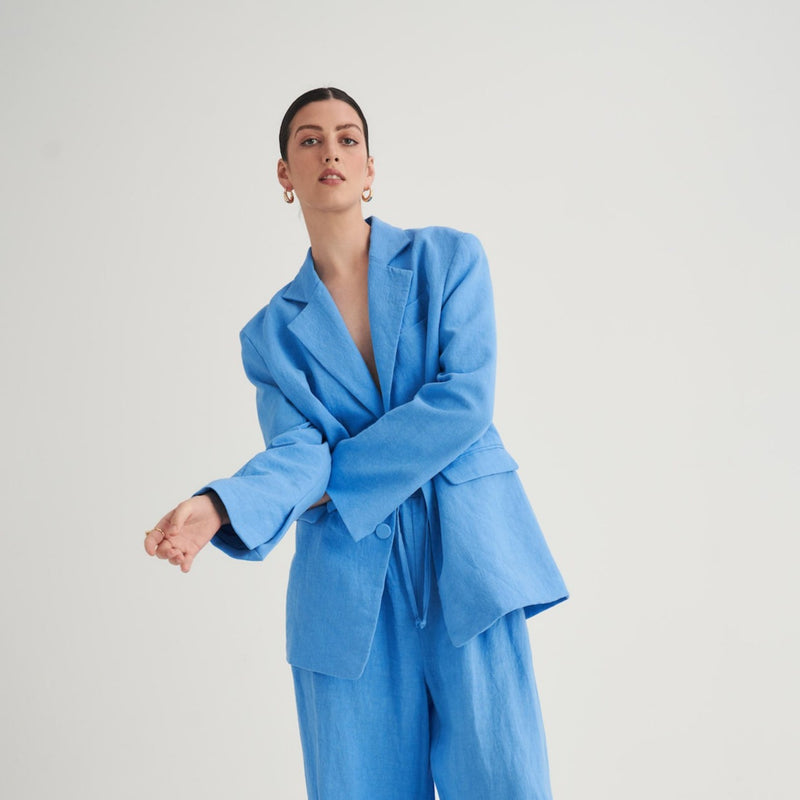 Oversized Linen Blazer Cobalt