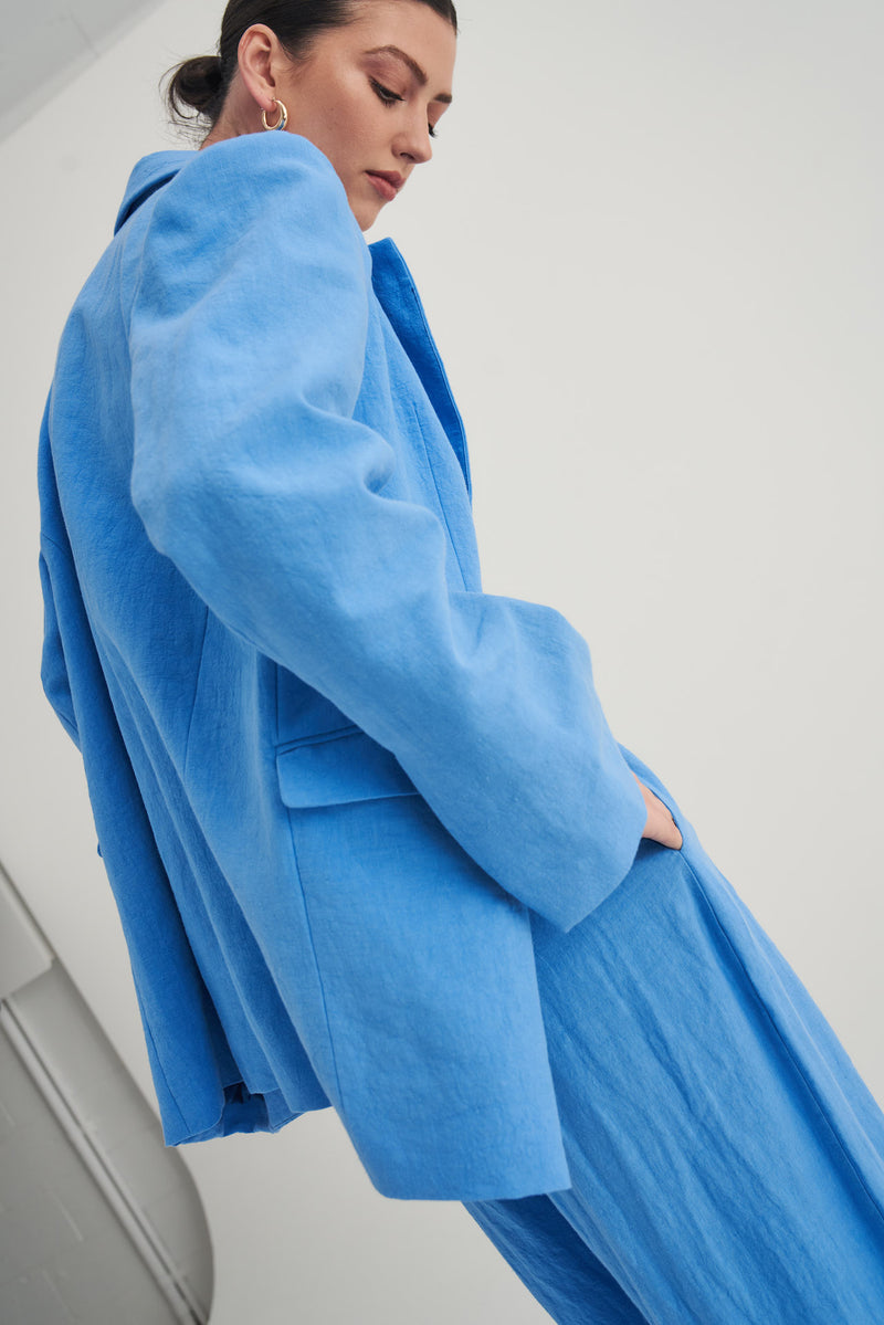 Oversized Linen Blazer Cobalt