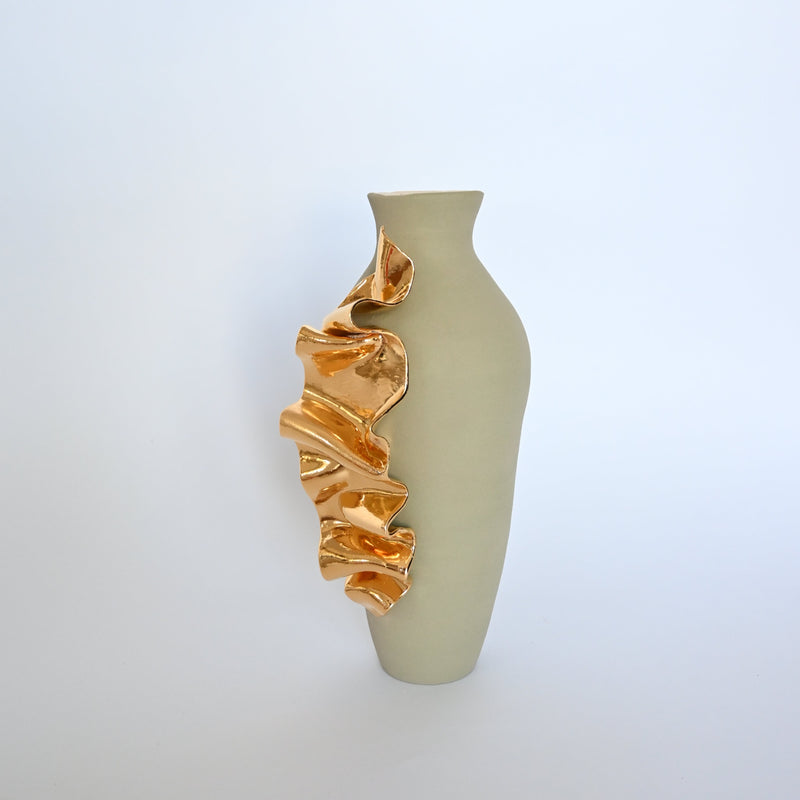 Sage Draped Vase w/ Gold