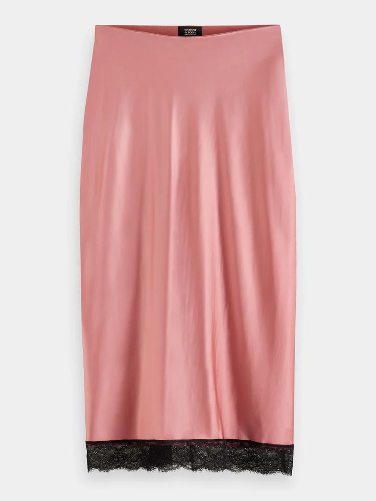 Pink Satin Midi Skirt